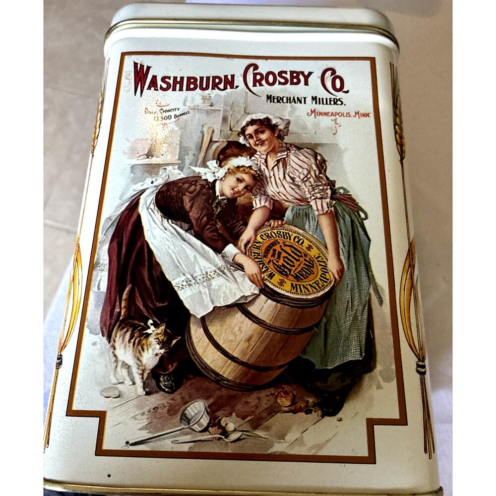 Vintage WASHBURN CROSBY Co. Gold Medal Flour Colorful 1980s Era Collectible Tin